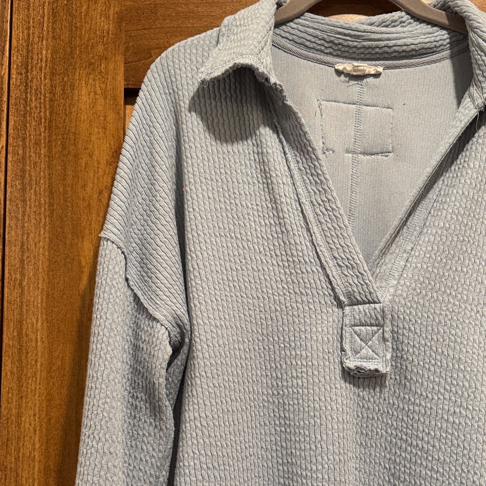 Blu Pepper Light Blue Knit Sweater with Waffle Detail - Picture 3 of 3